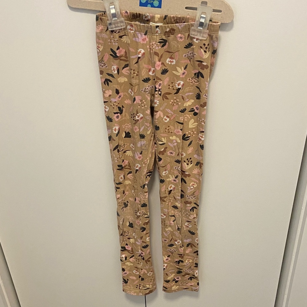 Girls' Tan Floral Print Stretch Leggings